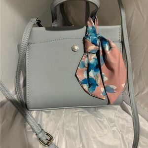 Steve Madden Gray Mini Bag with Pink Floral Scarf